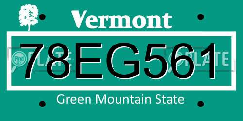 78EG561 Vermont License Plate