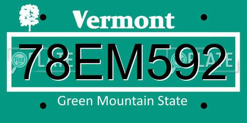 78EM592 Vermont License Plate
