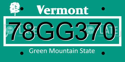78GG370 Vermont License Plate