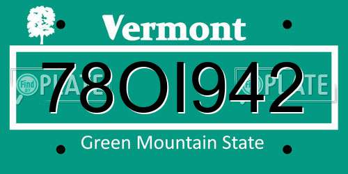 78OI942 Vermont License Plate