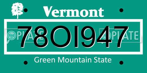 78OI947 Vermont License Plate