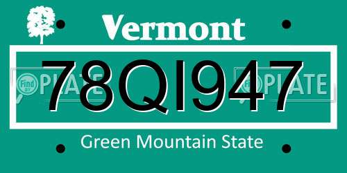 78QI947 Vermont License Plate