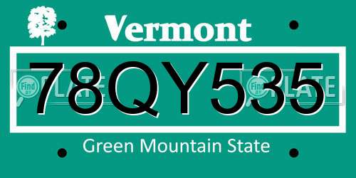 78QY535 Vermont License Plate