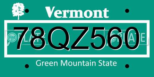 78QZ560 Vermont License Plate