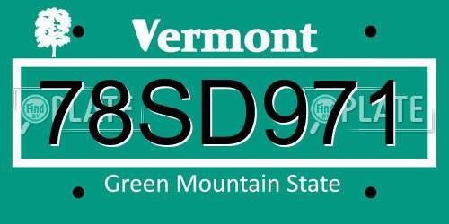 78SD971 Vermont License Plate