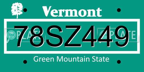 78SZ449 Vermont License Plate