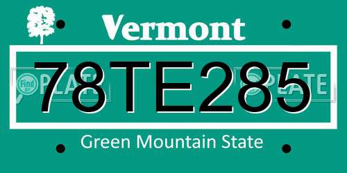 78TE285 Vermont License Plate