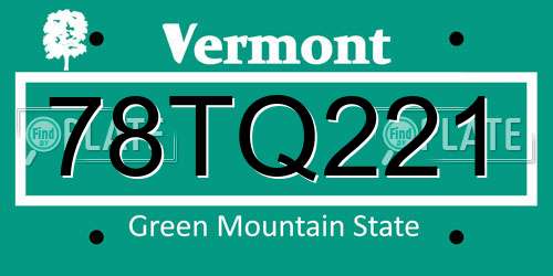 78TQ221 Vermont License Plate