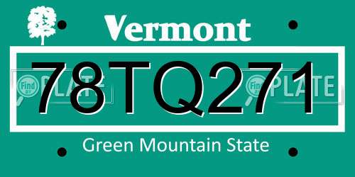 78TQ271 Vermont License Plate