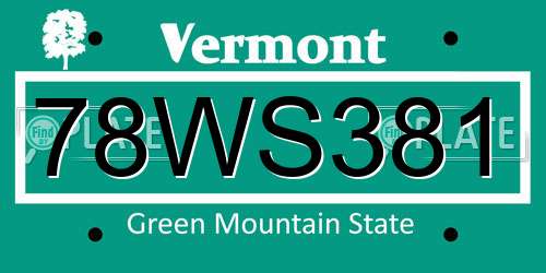 78WS381 Vermont License Plate