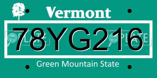 78YG216 Vermont License Plate