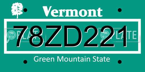 78ZD221 Vermont License Plate