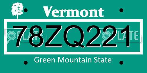 78ZQ221 Vermont License Plate