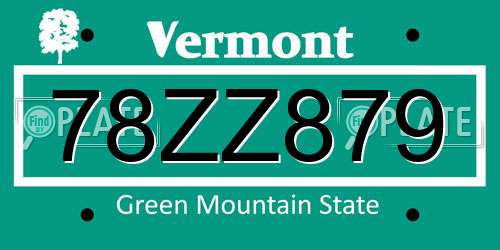 78ZZ879 Vermont License Plate