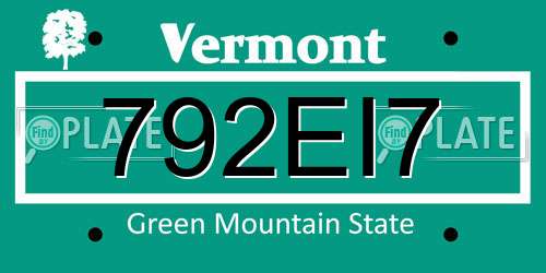 792EI7 Vermont License Plate