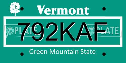 792KAF Vermont License Plate