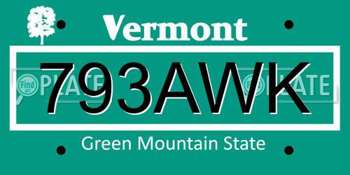 793AWK Vermont License Plate