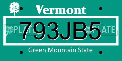 793JB5 Vermont License Plate
