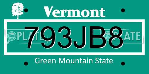 793JB8 Vermont License Plate