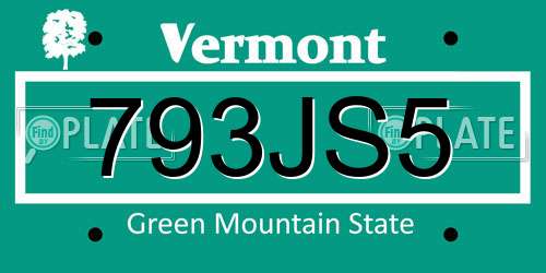 793JS5 Vermont License Plate