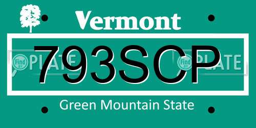 793SCP Vermont License Plate