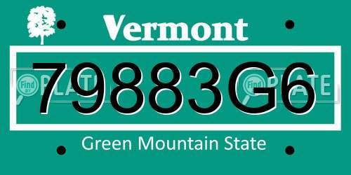 79883G6 Vermont License Plate