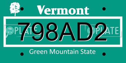 798AD2 Vermont License Plate