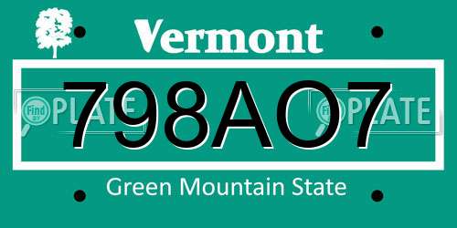 798AO7 Vermont License Plate