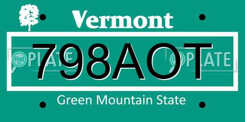 798AOT Vermont License Plate