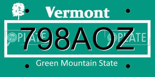 798AOZ Vermont License Plate