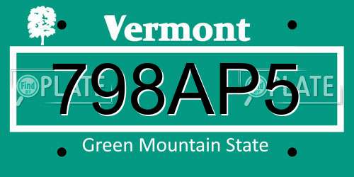 798AP5 Vermont License Plate