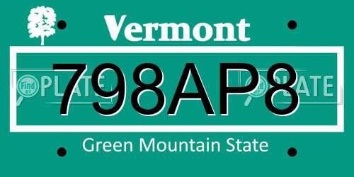 798AP8 Vermont License Plate