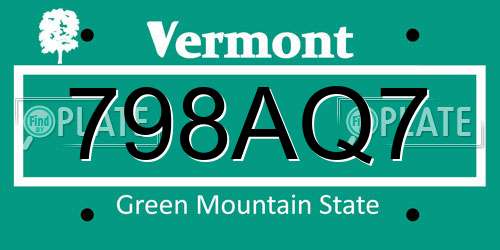 798AQ7 Vermont License Plate