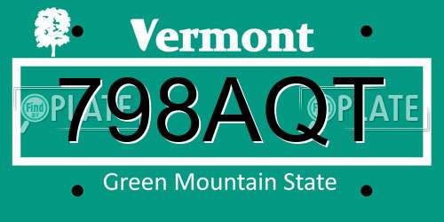 798AQT Vermont License Plate