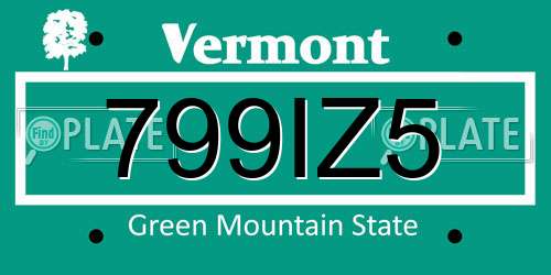 799IZ5 Vermont License Plate