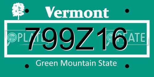 799Z16 Vermont License Plate