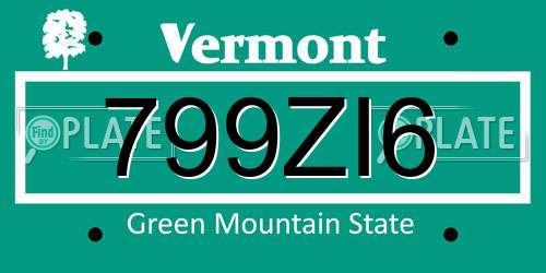 799ZI6 Vermont License Plate