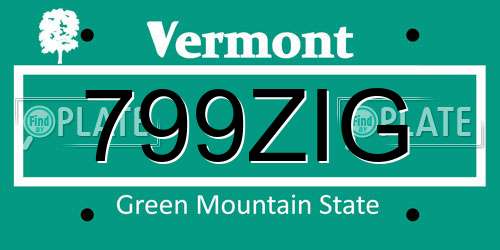 799ZIG Vermont License Plate