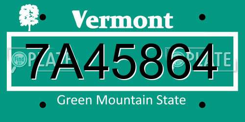 7A45864 Vermont License Plate