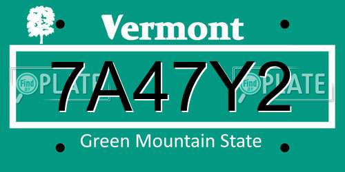 7A47Y2 Vermont License Plate
