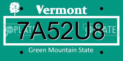 7A52U8 Vermont License Plate