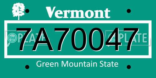 7A70047 Vermont License Plate