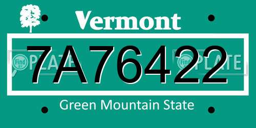 7A76422 Vermont License Plate