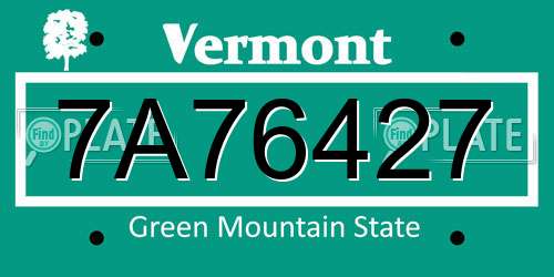 7A76427 Vermont License Plate
