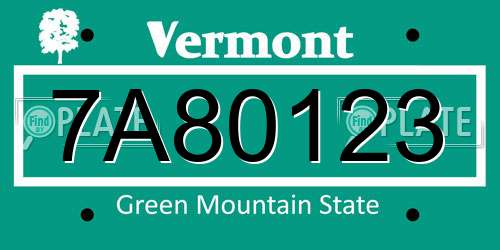7A80123 Vermont License Plate