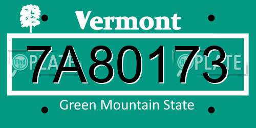 7A80173 Vermont License Plate