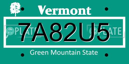 7A82U5 Vermont License Plate