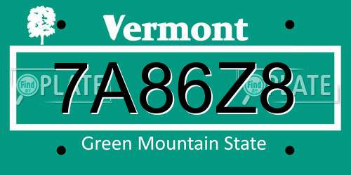 7A86Z8 Vermont License Plate