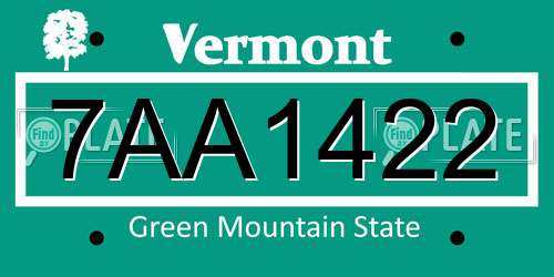 7AA1422 Vermont License Plate