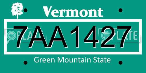 7AA1427 Vermont License Plate
